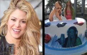 Shakira recibe pastel de cumpleaños con foto de Piqué, Casio y Twingo
